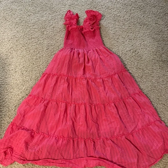 HILL HOUSE Ellie Tonal Seersucker Ruffle Shoulder Tiered Nap Dress, Watermelon - Picture 8 of 9
